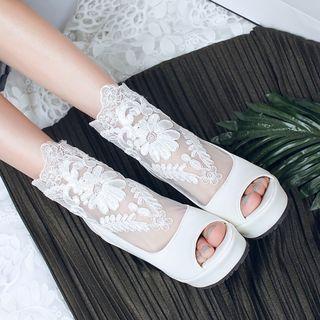 Lace Panel Wedge Ankle Boots