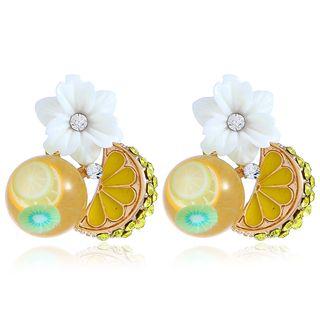 Rhinestone Flower & Fruit Earring 1 Pair - Yellow - One Size