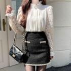 Lace-sleeve Frill-neck Blouse