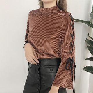 Velvet Lace-up Long-sleeve T-shirt