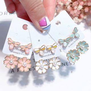 Faux Pearl Dragonfly & Flower Swing Earring