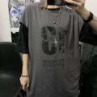 Cap-sleeve Number T-shirt Dark Gray - One Size