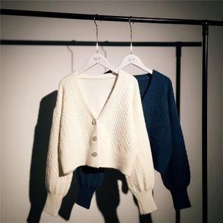 V-neck Puff Sleeve Knitted Cardigan