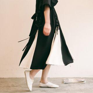 Lace-up Paneled Midi A-line Chiffon Skirt Black - One Size