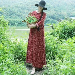 Floral Long-sleeve Maxi A-line Dress