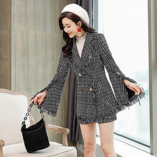 Set: Fringed Double Breasted Tweed Jacket + Shorts