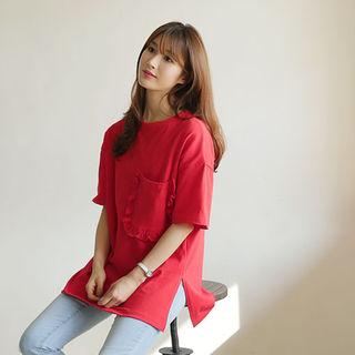 Frilled-pocket Boxy-fit T-shirt