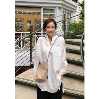 Drawcord-side Plain Cotton Shirt