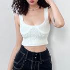 Square-neck Cable-knit Crop Tank Top