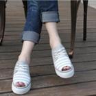 Peep-toe Striped Platform Sneakers