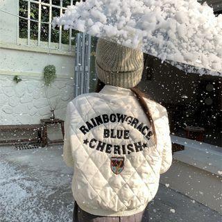 Embroider Letter Oversize Padded Jacket White - One Size