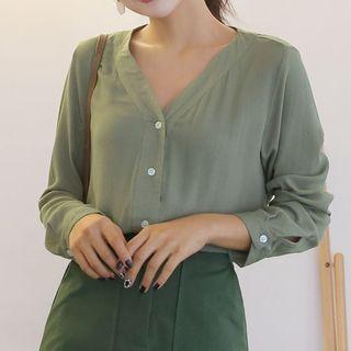 Deep V-neck Chiffon Blouse