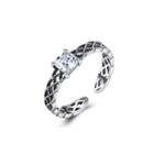 925 Sterling Silver Fashion Simple Hollow Geometric Cubic Zirconia Adjustable Open Ring Silver - One Size