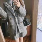 Set: Double-button Plaid Woolen Coat + Skirt