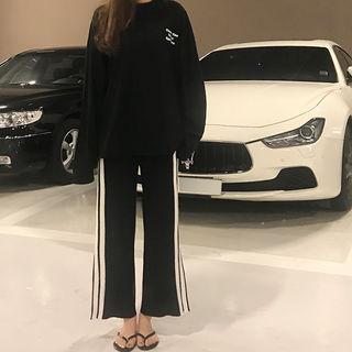 Pipe-trim Slit-hem Knit Pants