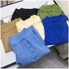 Short-sleeve Knit Polo Shirt Khaki - One Size