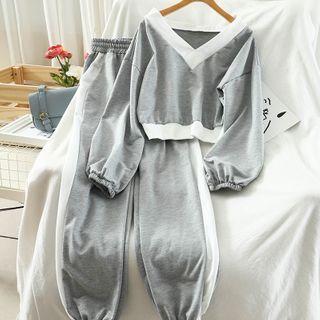 Set: V-neck Sweatshirt + Jogger Pants