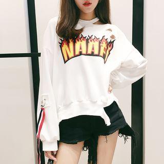 Cutout Print Long-sleeve Sweatshirt