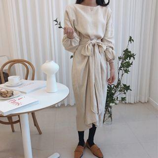 Long-sleeve Tie-front Midi Dress