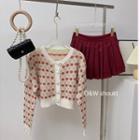 Set: Flower Print Cardigan + Mini Pleated Skirt