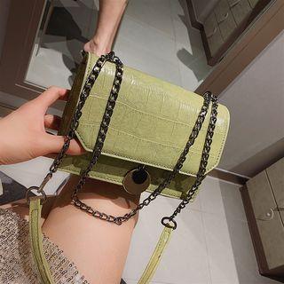 Faux Leather Plain Flap Crossbody Bag