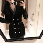 V-neck Double-breasted Velvet Coatdress
