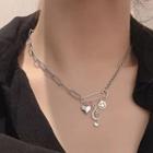 Heart Musical Note Safety Pin Pendant Necklace Silver - One Size