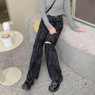 Tie-dyed Distressed Wide Leg Jeans