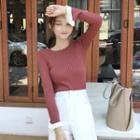 Contrast Cuff Long-sleeve Knit Top