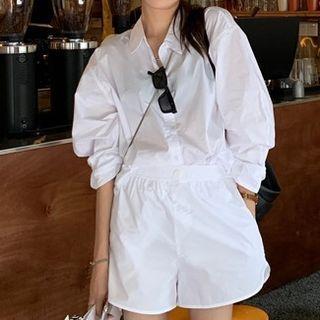 Set: Plain Shirt + High-waist Shorts