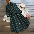 Long-sleeve Plaid Midi Shirtdress As Shown In Figure - One Size
