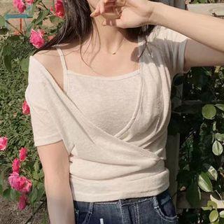 Set: Plain Camisole Top + Short-sleeve T-shirt
