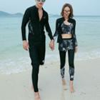 Couple Matching Set: Leaf Print Rashguard Jacket + Swim Pants