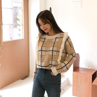 Frill-trim Plaid Sweater