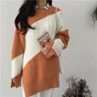 Color Block Chunky Knit Long Sweater