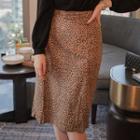Band-waist Leopard H-line Skirt Beige - One Size