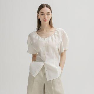Scoop-neck Pintuck Blouse