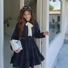 Long-sleeve Bow Tiered Mini Dress