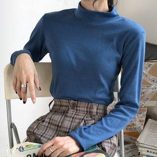 Long-sleeve Plain Mock-neck T-shirt