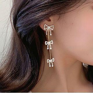 Rhinestone Bow Drop Earring E1276 - 1 Pair - Gold - One Size