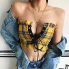 Lace-up Plaid Tube Top