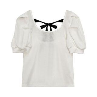 Square-neck Puff-sleeve Shirt White - One Size