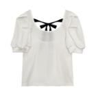 Square-neck Puff-sleeve Shirt White - One Size