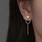 Rhinestone Geometric Asymmetrical Sterling Silver Dangle Earring 1 Pair - S925silver - Silver - One Size