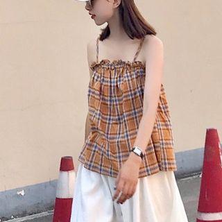 Plaid Camisole Top / High Waist Midi Skirt