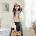 Mock Neck Sweater / Plaid Midi A-line Skirt / Set