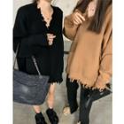 V-neck Distressed Loose-fit Sweater