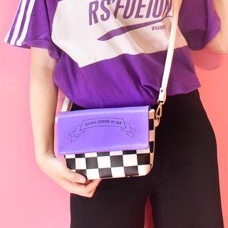Plaid Panel Shoulder Bag Purple - One Size