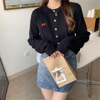 Bow Embroidered Cropped Cardigan