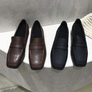 Square-toe Block-heel Loafers